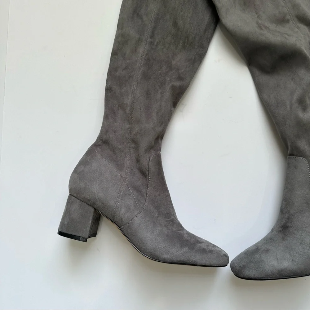 Marc fisher charlote over the knee Gray microsuede square toe boots 6.5